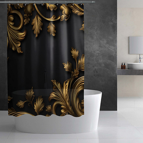 Шторка для ванной Золотые объемные листья / 3D-принт – фото 2