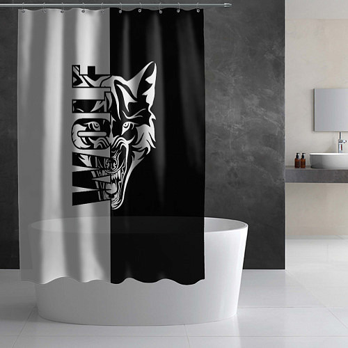 Шторка для ванной Волк - чёрно белое / 3D-принт – фото 2