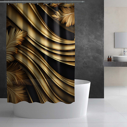 Шторка для ванной Золотая объемная абстракция / 3D-принт – фото 2