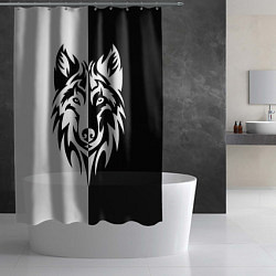 Шторка для душа Волк чёрно-белый, цвет: 3D-принт — фото 2