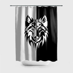Шторка для душа Волк чёрно-белый, цвет: 3D-принт