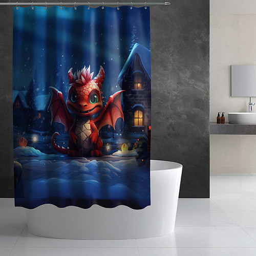 Шторка для ванной Красный маленький дракон / 3D-принт – фото 2