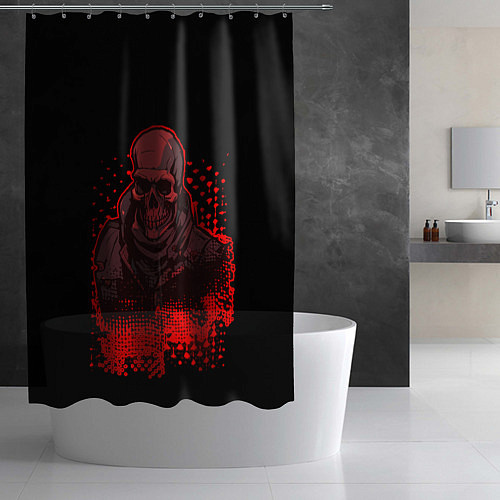 Шторка для ванной Красный скелет на чёрном фоне / 3D-принт – фото 2