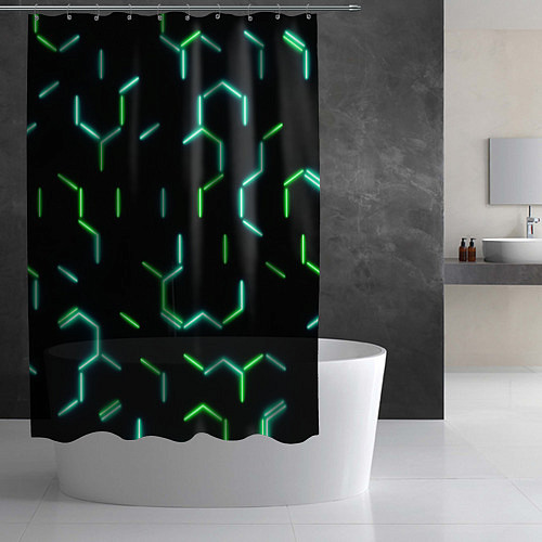 Шторка для ванной Зеленые неоновые неполные гексагоны / 3D-принт – фото 2
