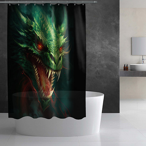 Шторка для ванной Древний злой зеленый дракон / 3D-принт – фото 2