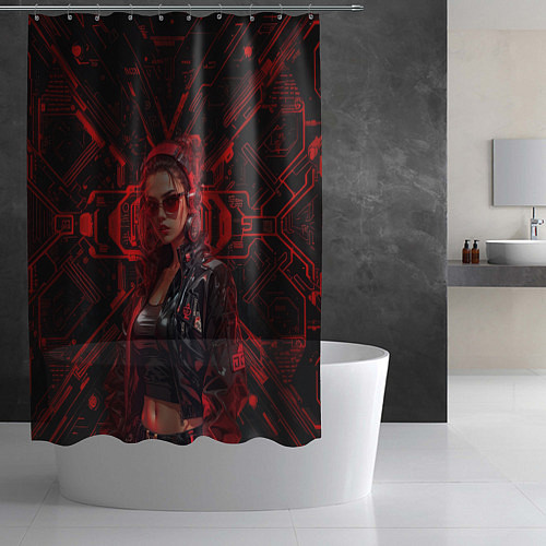 Шторка для ванной Девушка в красных наушниках / 3D-принт – фото 2