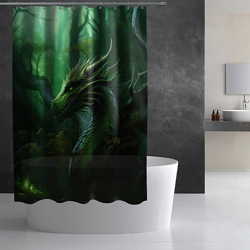 Шторка для ванной Зеленый лесной дракон 2024 / 3D-принт – фото 2