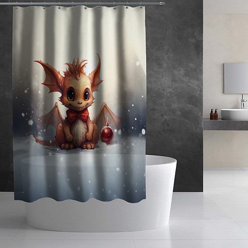 Шторка для ванной Маленький дракоша на снежном фоне / 3D-принт – фото 2