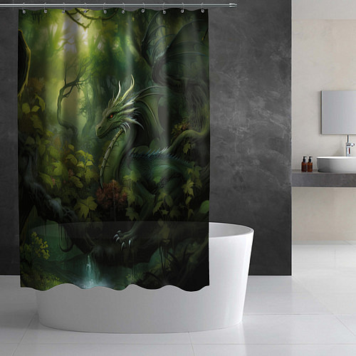 Шторка для ванной Лесной зеленый дракон символ 2024 года / 3D-принт – фото 2