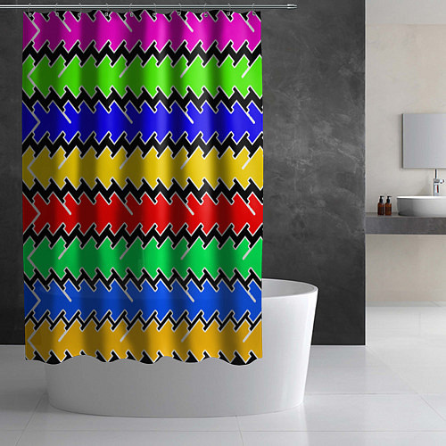 Шторка для ванной Горизонтальные разноцветные линии / 3D-принт – фото 2