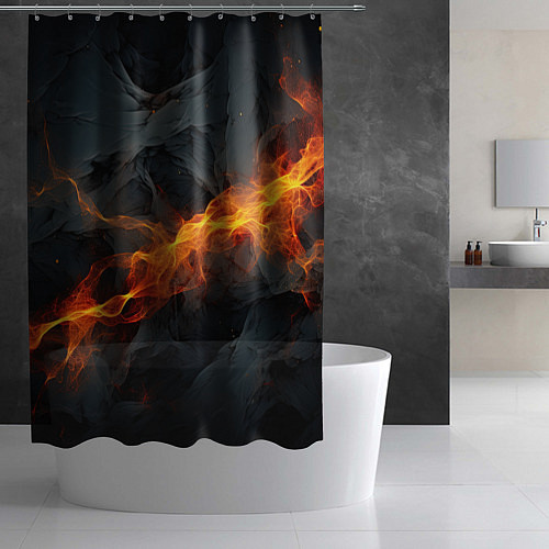 Шторка для ванной Оранжевая световая абстракция на черном / 3D-принт – фото 2