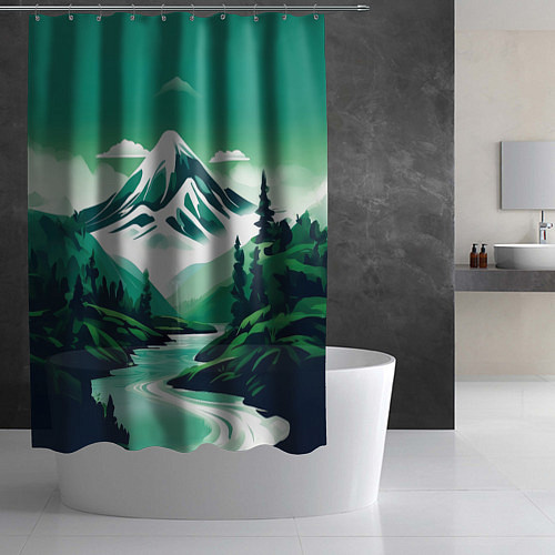 Шторка для ванной Графический пейзаж Камчатки / 3D-принт – фото 2