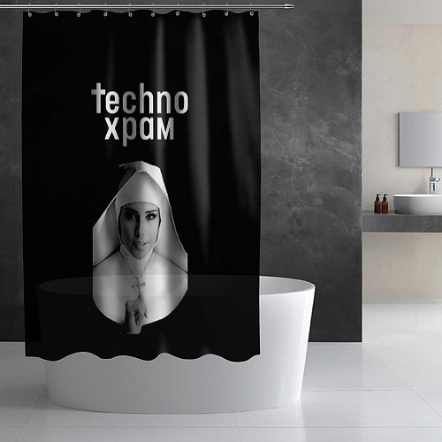 Шторка для ванной Techno храм монашка держит крестик / 3D-принт – фото 2