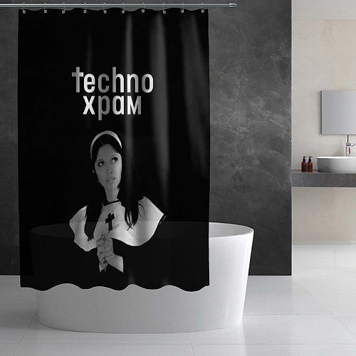 Шторка для ванной Techno храм монашка смотрит в небо / 3D-принт – фото 2