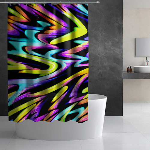 Шторка для ванной Экспрессивная неоновая абстракция / 3D-принт – фото 2
