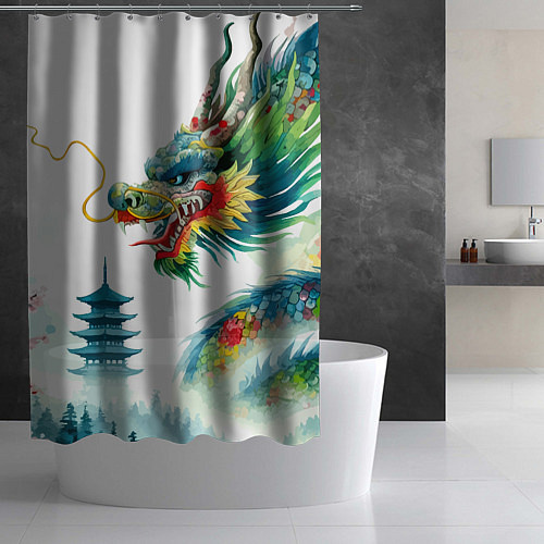 Шторка для ванной Japanese watercolor dragon - art / 3D-принт – фото 2