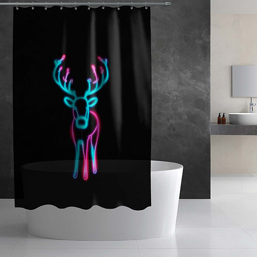 Шторка для ванной Неоновый олень на чёрном фоне / 3D-принт – фото 2