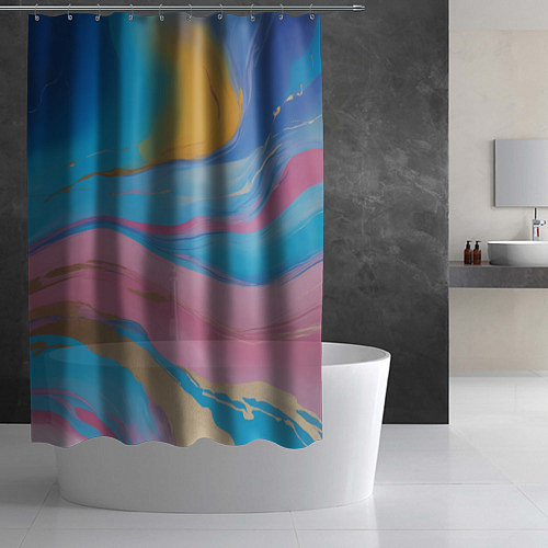 Шторка для ванной Жидкая синяя и розовая краска / 3D-принт – фото 2