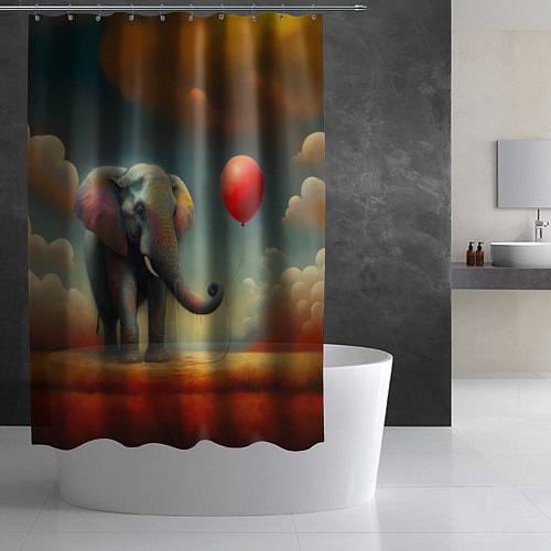 Шторка для ванной Грустный слон и красный шарик / 3D-принт – фото 2