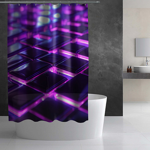 Шторка для ванной Фиолетовая неоновая плитка / 3D-принт – фото 2