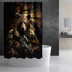 Шторка для душа Медведь солдат в дремучем лесу, цвет: 3D-принт — фото 2