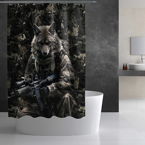 Шторка для ванной Волк солдат в камуфляже / 3D-принт – фото 2