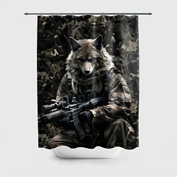 Шторка для душа Волк солдат в камуфляже, цвет: 3D-принт