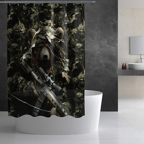 Шторка для ванной Медведь снайпер маскировка / 3D-принт – фото 2