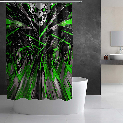 Шторка для ванной Череп и зелёные полосы / 3D-принт – фото 2