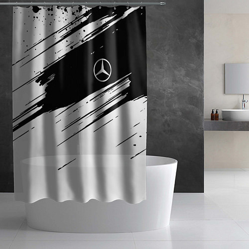 Шторка для ванной Mercedes benz краски чернобелая геометрия / 3D-принт – фото 2