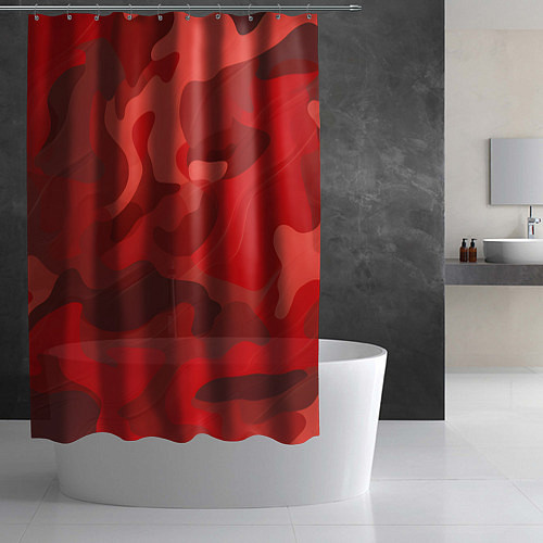 Шторка для ванной Красный камуфляж крупный / 3D-принт – фото 2