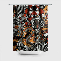 Шторка для душа Самурай дракон и тигр, цвет: 3D-принт