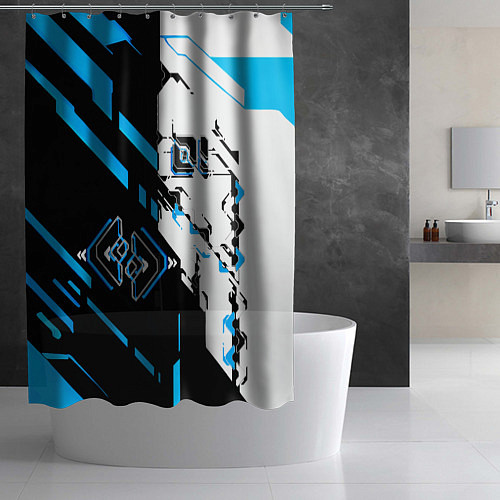 Шторка для ванной Синие и чёрные техно линии / 3D-принт – фото 2