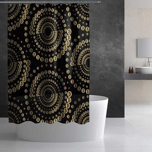 Шторка для ванной Золотой Биткоин на черном / 3D-принт – фото 2