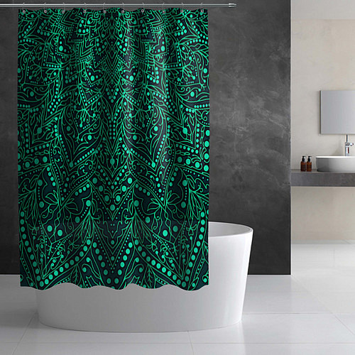 Шторка для ванной Узоры мандала зелёный / 3D-принт – фото 2