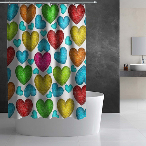 Шторка для ванной Сердца нарисованные цветными карандашами / 3D-принт – фото 2