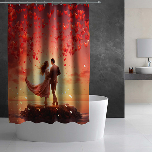 Шторка для ванной Влюбленная пара 14 февраля / 3D-принт – фото 2