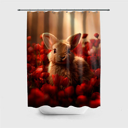 Шторка для душа Влюбленный кролик в розах, цвет: 3D-принт