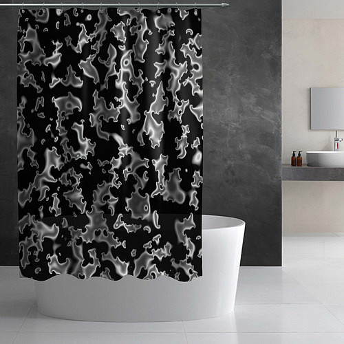 Шторка для ванной Капли жидкого металла - камуфляж на чёрном / 3D-принт – фото 2