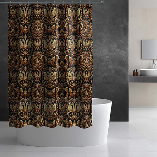 Шторка для ванной Золотой объемный герб России паттерн / 3D-принт – фото 2