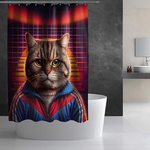 Шторка для ванной Полосатый кот в спортивном костюме / 3D-принт – фото 2