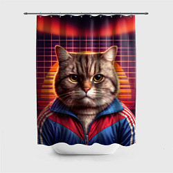 Шторка для душа Полосатый кот в спортивном костюме, цвет: 3D-принт