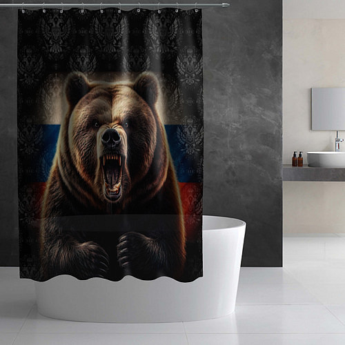 Шторка для ванной Агрессивный медведь России патриот / 3D-принт – фото 2