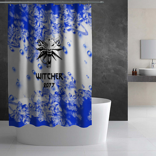 Шторка для ванной Ведьмак 2077 краски голубые / 3D-принт – фото 2