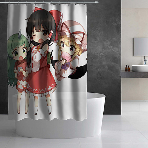 Шторка для ванной Touhou Project Рейму Юкари Аун chibi / 3D-принт – фото 2