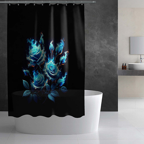 Шторка для ванной Розы в голубом огне / 3D-принт – фото 2