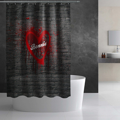 Шторка для ванной Бони и Клайд на кирпичном фоне / 3D-принт – фото 2