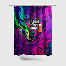 Шторка для душа Gta лого фиолетовый камуфляж, цвет: 3D-принт