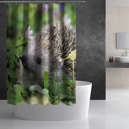Шторка для ванной Лесной ёжик в траве / 3D-принт – фото 2