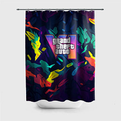 Шторка для душа GTA 6 logo яркий неоновый камуфляжный стиль, цвет: 3D-принт